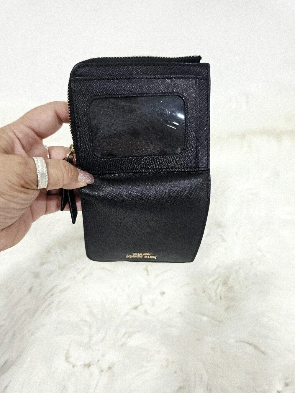 Kate Spade New York Black Leather Bifold Wallet Zip Coin ID Card Holder - Picture 5 of 10